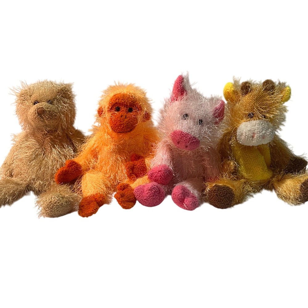 Ty Beanie Punkies Lot of 4 Shaggy Plush Bear Monkey Pig Giraffe 2002 03